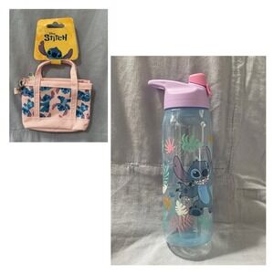 NEW Walt Disney Stitch - Blue 20oz Water Bottle by Zak! & Mini Tote Bag Keychain